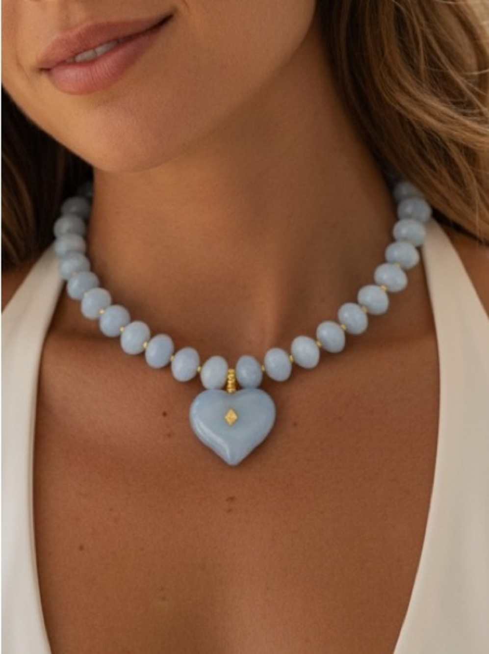 Anthropologie Dopamine Blue Heart Bead Necklace